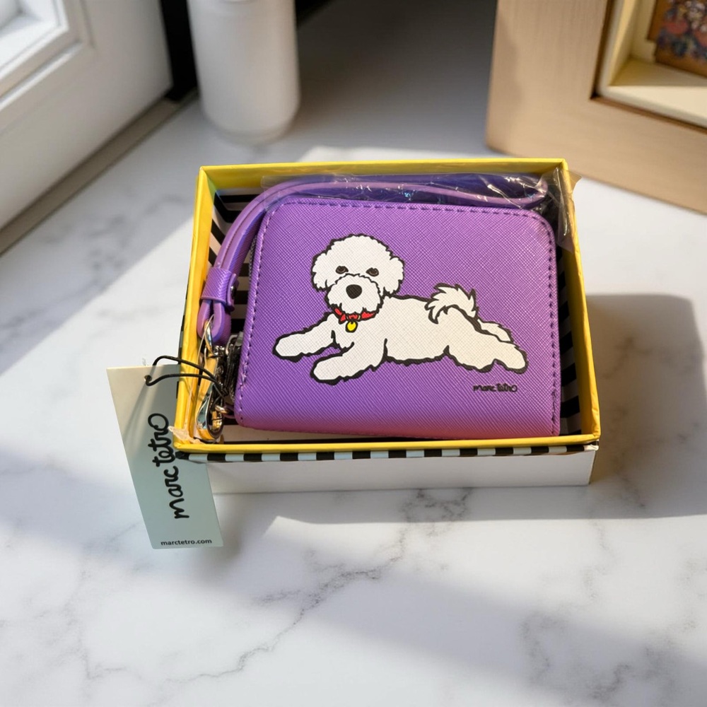NWT Marc Tetro Bichon Frise Wallet Wristlet Purple Dog Lover Gift Box